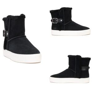 UGG Aika Mid-Height Flat Boots Black Genuine Suede Booties Fur Lining Size 6.5